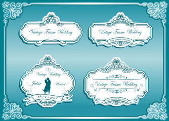 Label cutout paper frames with flourish decoration,Vintage frame set on striped seamless background. Calligraphic design elements.