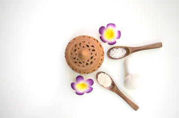 Spa Treatments  and massage on wooden white
