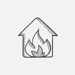 House on fire sketch icon.