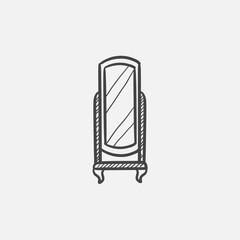 Swivel mirror on stand sketch icon.