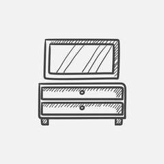 Chest of drawers with mirror sketch icon.