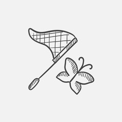Butterfly and net sketch icon.