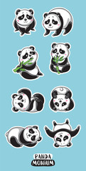 Obraz premium Set of stickers with cute pandas