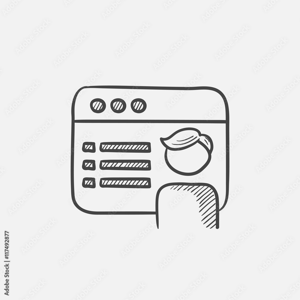 Poster browser window with social network internet page sketch icon.