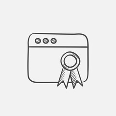 Browser window with winners rosette sketch icon.