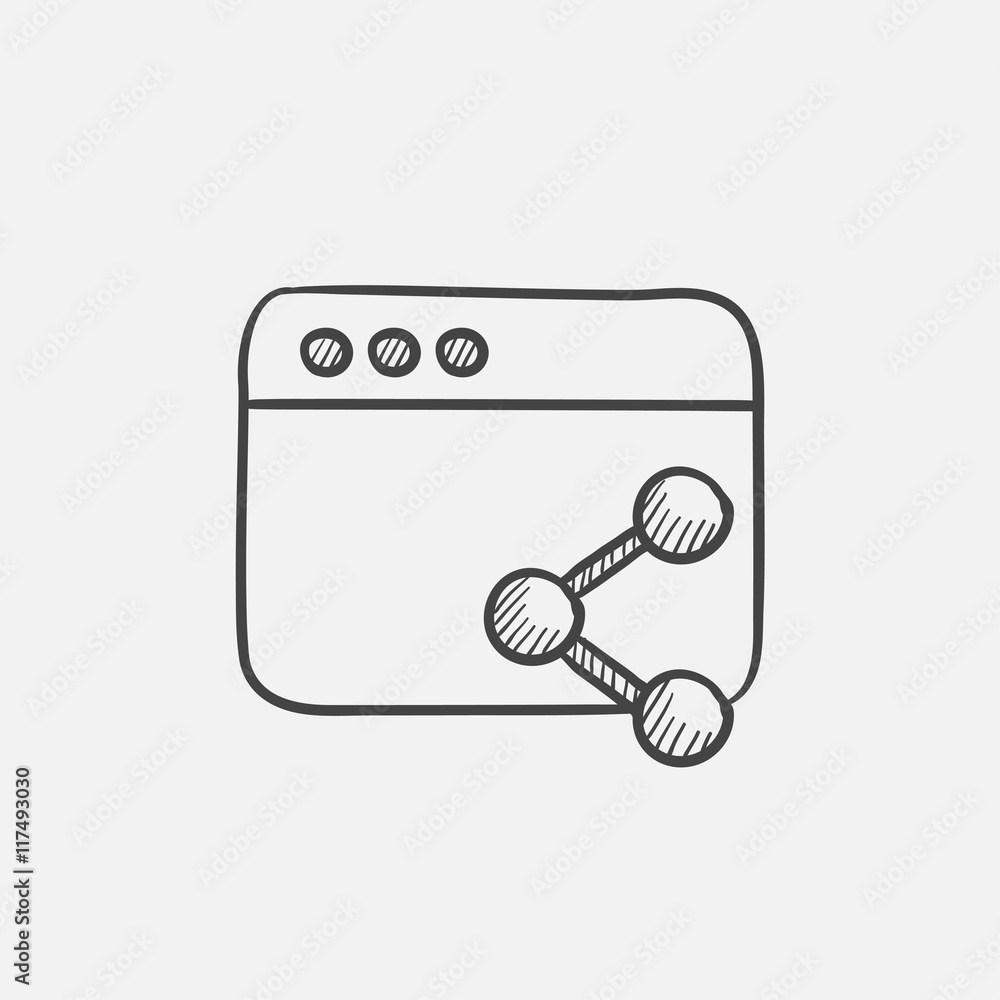 Poster browser window with share symbol sketch icon.