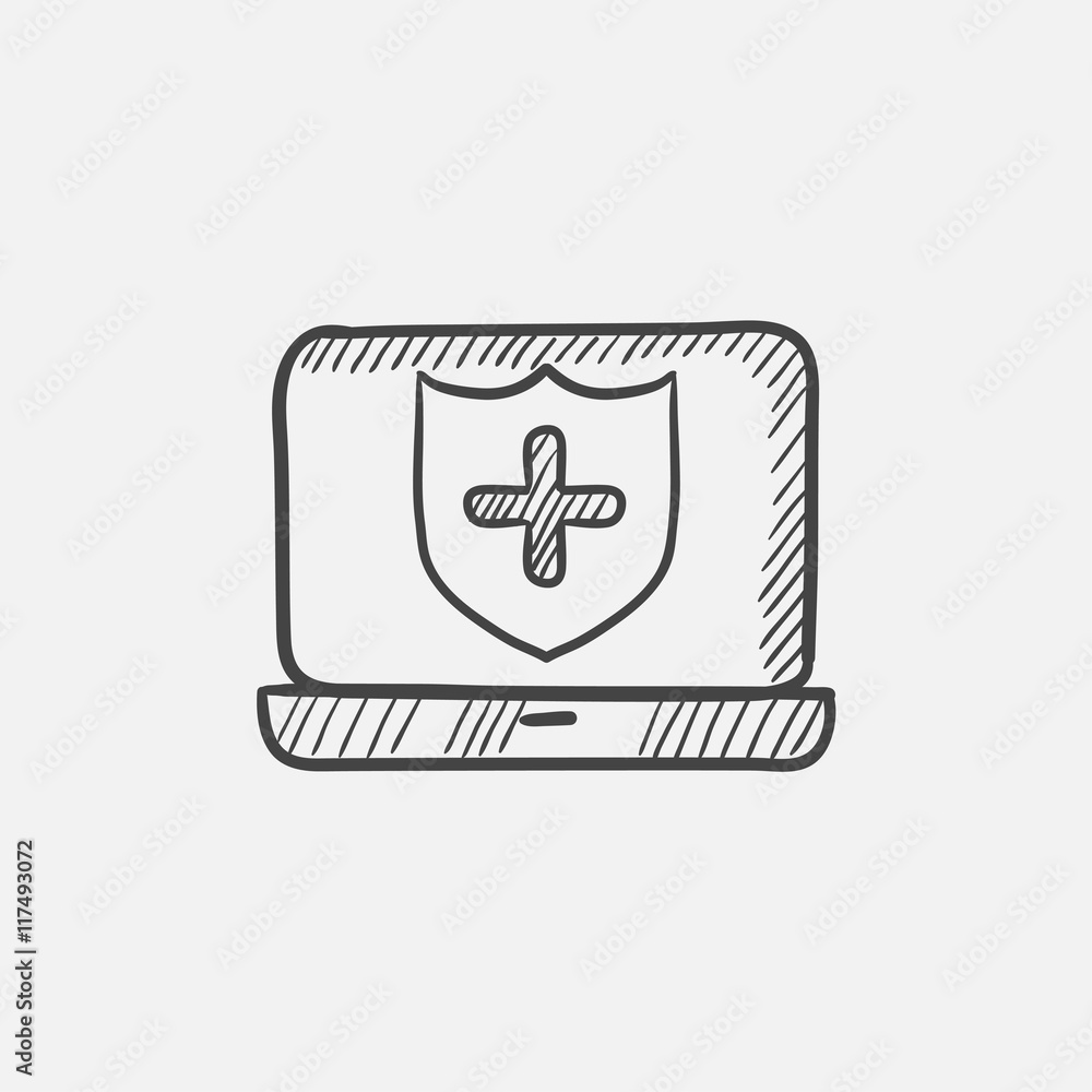 Poster computer security sketch icon.