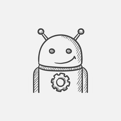 Android with gear sketch icon.