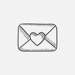 Envelope with heart sketch icon.