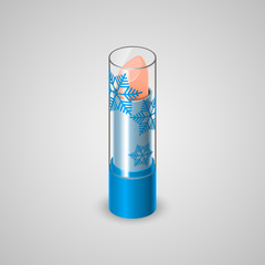 Winter lip balm. Realistic tube with balm and a transparent cap. Vector illustration
