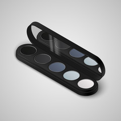 Colorful palette with eye shadows. The open palette with a mirror on the cover. Vector illustration.