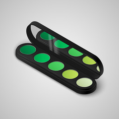 Colorful palette with eye shadows. The open palette with a mirror on the cover. Vector illustration.