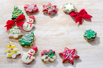 Christmas cookies  on a wooden background.