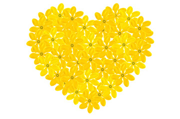 Golden gardenia floral heart shape on white background