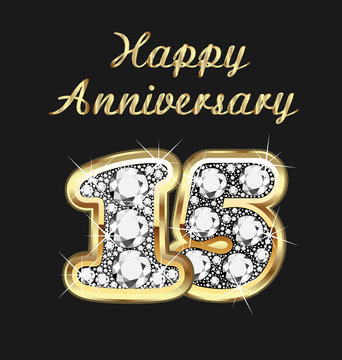 15 years anniversary birthday in gold and diamonds