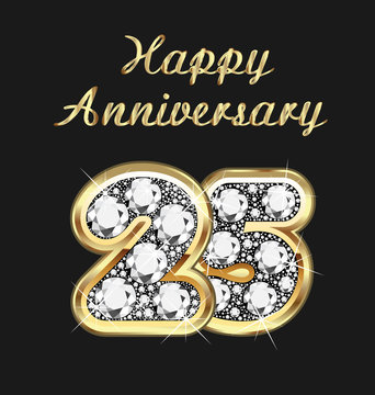 25 years anniversary birthday in gold and diamonds