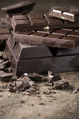 Various chocolate on wood