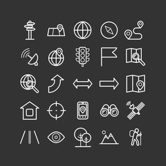 Set of outline navigation icons. Linear icons for print, web, mobile apps design