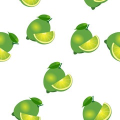 Pattern. lime and leavesand slices same sizes on white background.