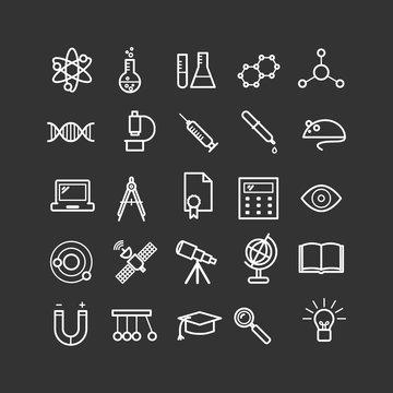 Collection of outline science icons. Thin icons for web, print, mobile apps