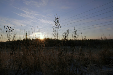 Beautiful sunset in a cold winter evening