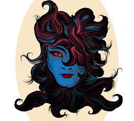 Pretty witch woman hand drawing vector scene on a white background