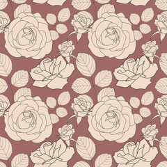 Seamless pattern with beige roses, vector illustration