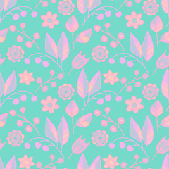Seamless pattern with colorful flowers, vector illustration 