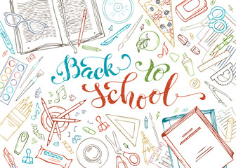 Back to school outlined decorative concept illustration.