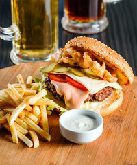 burger with french fries