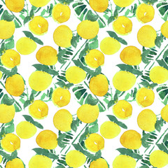 Watercolor seamless pattern. Fruits. Lemons.