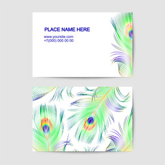 Visit card with peacock feathers