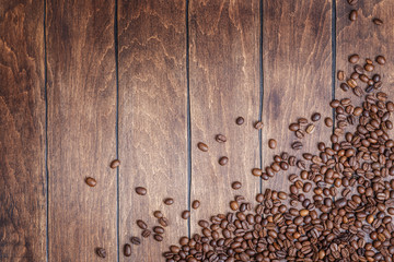 coffee beans on the wooden background