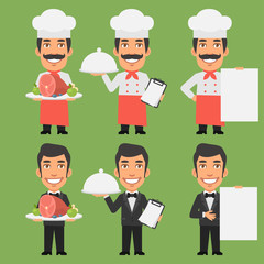 Chef and Waiter Holding Meat Tray Paper
