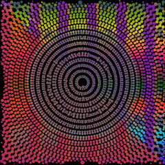 Pink green purple dot circle on black background