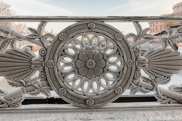 Fencing of First Sadovy Bridge in winter, St. Petersburg