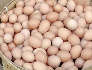 a large basket of eggs