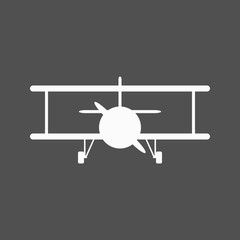 White biplane icon. The biplane is shown from the front. Isolated vector illustration.