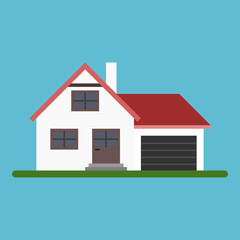 White family house with garage. Isolated vector illustration in flat style.