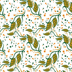 Seamless pattern with falling leaves. Vector clip art.