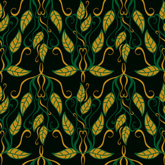 Seamless pattern with falling leaves. Vector clip art.