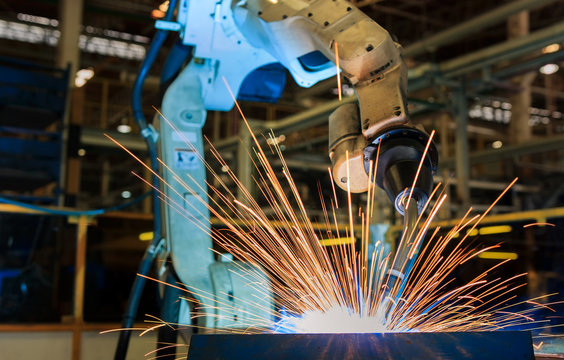 Auto robot welding auto part in factory