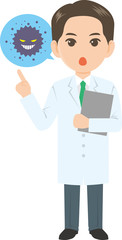 白衣の男性 吹き出し ウイルス