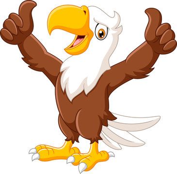 Cartoon funny eagle giving thumb up