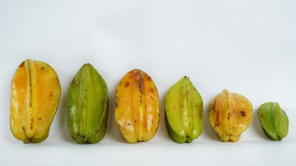 Star Fruit. Isolated Six Different Carambola Starfruits.