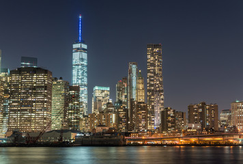 Fototapeta na wymiar Skyline of Lower Manhattan. Skyscrapers at night