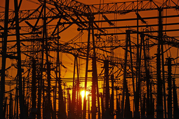 Wire electrical energy at sunset