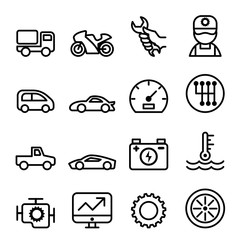 Car maintenance and repair icon set in thin line style