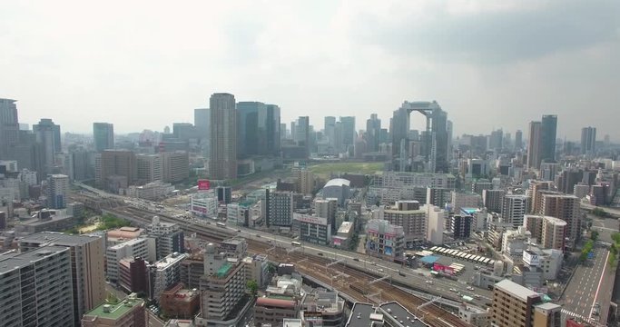 Aerial view of Osaka City Umeda Metro area Japan city CBD business area 