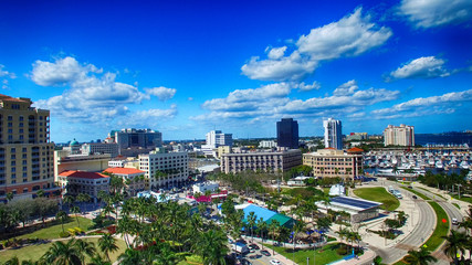 Beautiful skyline of West Palm Beach from helicopter, Florida